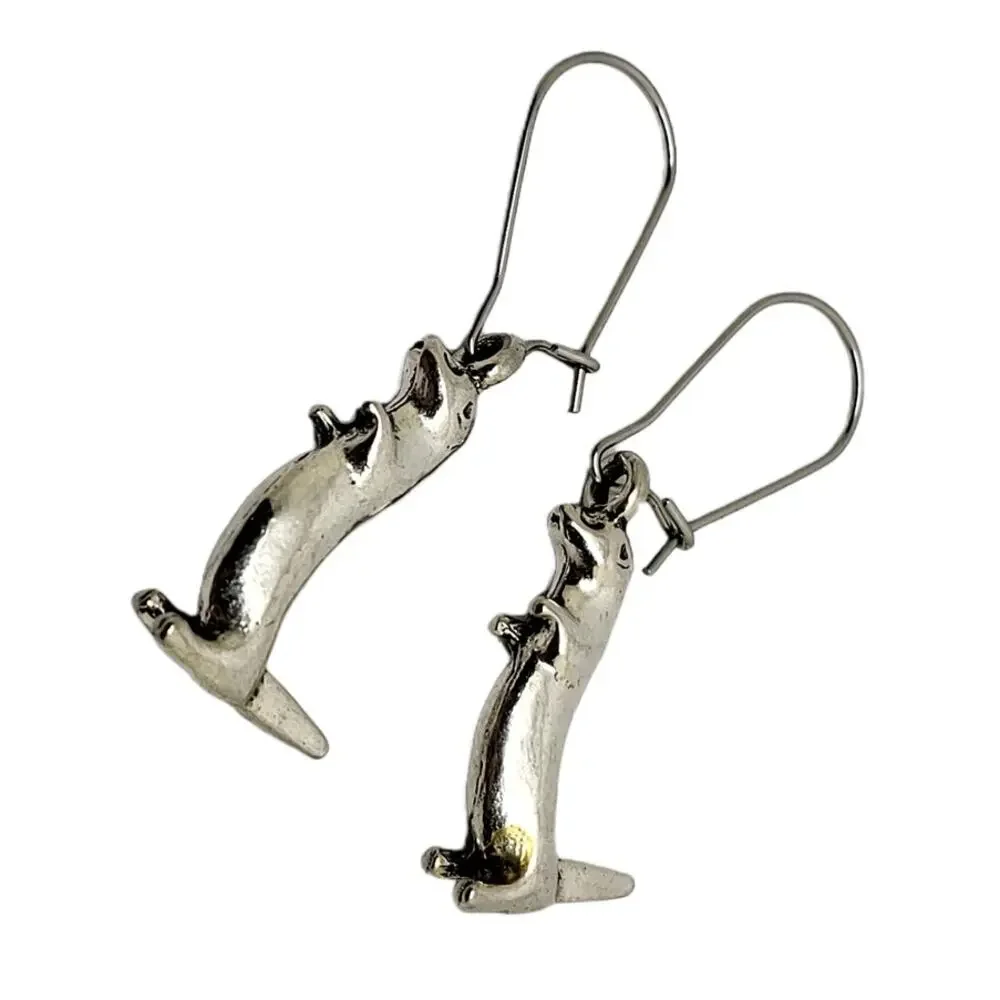 Silvertone Otters on Stainless Steel drop dangle Earrings - Picture 1 of 5
